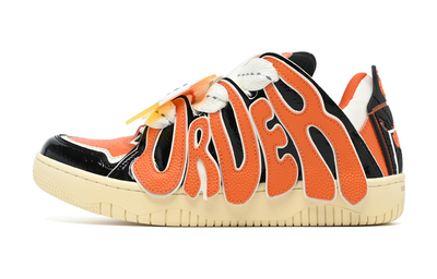sneakers for men original design， lychee-texture pattern orange and balck  colorway， OLD ORDER X BIPOLAR