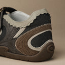 OLD ORDER Turbo Lite Brown Tales – suede heel counter and swirl stitch detail