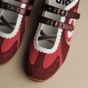 OLD ORDER Turbo Lite Mary Jane Sneakers Scarlet Echo – double buckle strap detail, top view