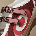 OLD ORDER Turbo Lite Mary Jane Sneakers Scarlet Echo – brass buckle and strap hardware detail