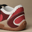 OLD ORDER Turbo Lite Mary Jane Sneakers Scarlet Echo – heel counter and swirl stitch detail